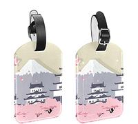 Japan Mount Fuji Cherry Blossoms Pattern Travel Tag Leather Suitcase Label Set di 2