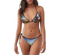 Japan Mount Fuji Landscape - Costume da bagno da donna, bikini da donna, adatto per spiaggia e sabbia, Nero , L
