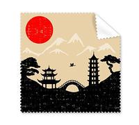 Japan nero bianco rosso giallo Temple Bridge Tower Architecture pino Fuji Sun Landmark silhouette Art illustrazione modello occhiali panno di pulizia del pulitore dello schermo 5PCS