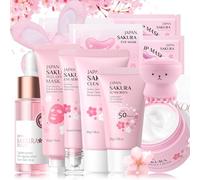 Japan Sakura Skincare Set regalo per ragazze - Skin Care Set - Set per la cura della pelle del viso - Idratante & Liscio - Set regalo per donne - con protezione solare, siero, maschera esfoliante