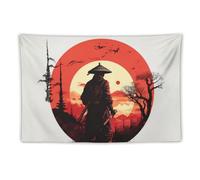 Japan Samurai Boy Red Sunset Background Lonely Arazzo Appeso Arazzo Parete Decorazioni Murali Arazzi Appeso Per Soggiorno Casa Camera Da Letto 73x95cm