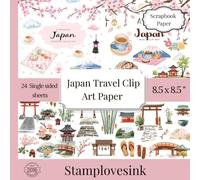 Japan Travel Clip Art Scrapbook Paper: Decorative Japanese-Inspired Craft Paper with Cherry Blossoms, Travel Icons, Temples, Mount Fuji and Vintage Journal Designs