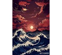 Japanese Aesthetic Ocean Waves Notebook: Red Sunset Sea Art Lined Journal: Moods and Memos Book for Writers, Anime Fans, Students, & Fantasy Art Lovers (6x9, 120 Pages)