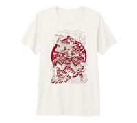 Japanese Art Cat Ninja Ukiyo-e Anime Style Samurai Cat Maglietta Premium