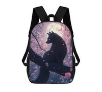 Japanese Black Fox Kitsune Cat in Cherry Blossoms Zaino Scolastico Zaino Per Bambini Borsa Scolastica Di Grande Capacità Zaino Per Bambini Per La Scuola Zaino 3D Borsa Per Libri Regali Per Bambini 17i
