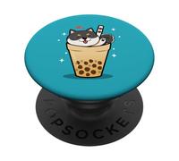 Japanese Bubble Boba Tea Kawaii Tri Color Black Shiba Inu PopSockets PopGrip Adesivo
