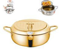 Japanese Deep Fryer Pot, 304 Stainless Steel Frying Pot With Thermometer And Oil Drip Drainer Rack,Japanese Style Tempura Frying Pot, For French Fries, Shrimp, Chicken (Gold,11in)
