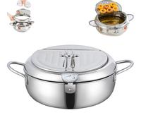 Japanese Deep Fryer Pot, 304 Stainless Steel Frying Pot With Thermometer And Oil Drip Drainer Rack,Japanese Style Tempura Frying Pot, For French Fries, Shrimp, Chicken (Sliver,11in)