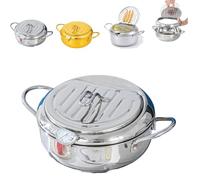 Japanese Deep Fryer Pot, Japanese Style Tempura Frying Pot, With Thermometer And Oil Drip Drainer Rack, For French Fries, Shrimp, Chicken (Silver,L)