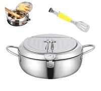 Japanese Deep Fryer Pot, Stainless Steel Frying Pot with Thermometer and Oil Drip Drainer Rack, for Kitchen Stove/Induction Cooker, Temperature Controllable & Uncoated (Silver,28cm/11in)