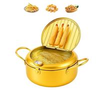 Japanese Deep Fryer Pot, Style Tempura Frying Pot,Japanese Deep Fryer Pots for Kitchen French Fries, Chickens (Golden,Medium 13″)