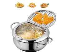 Japanese Deep Fryer Pot, Style Tempura Frying Pot,Japanese Deep Fryer Pots for Kitchen French Fries, Chickens (Silver,Small 11.4″)