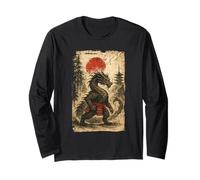 Japanese Dragon Samurai Warrior Vintage Graphic Ukiyo-e Art Maglia a Manica