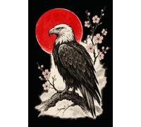 Japanese Eagle Dot Grid Notebook with Red Sun - Golden Eagle Symbol of Strength and Vision: 120 Dot Grid Pages, 6x9, Minimalist Japanese Sumi-e Art Journal