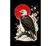 Japanese Eagle Dot Grid Notebook with Red Sun - Golden Eagle Symbol of Strength and Vision: 120 Dot Grid Pages, 6x9, Minimalist Japanese Sumi-e Art Journal