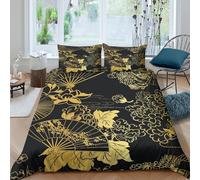 Japanese fan artSet Di Copripiumino morbida microfibra Set di 3 Pezzi stampa 3D con cerniera gold floral pattern copripiumino con federe traspirante ultra morbido for ragazze King（220x240cm）
