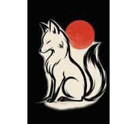 Japanese Fox Notebook - Kitsune Journal with Red Sun, Symbol of Wisdom and Mystery: 120 Lined Pages, 6x9, Minimalist Japanese Art, Sumi-e Inspired