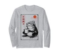 Japanese Grumpy Frog Drinking Coffee Funny Ukiyo Caffeine Maglia a Manica