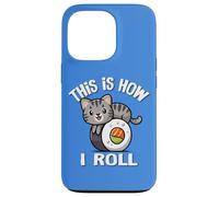 Japanese Kawaii Kids How I Roll Sushi Gray Tabby Cat Lover Custodia per iPhone 13 Pro