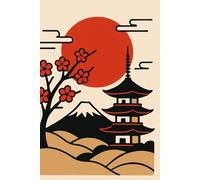 Japanese Minimalist Notebook - Rising Sun, Pagoda & Sakura: Aesthetic Japan-Inspired Journal with Cherry Blossoms, Mount & Zen Vibes