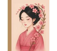 Japanese Notebook with Pink Geisha Design - Aesthetic Journal for Writing, Reflection, Sketching - 7.5 x 9.25 College Ruled Notebook for Girls, Teens, Women, and Art Lovers - Haiku Notebook