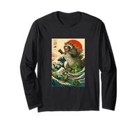 Japanese Raccoon with Funny Animals, Raccoonzilla Graphic Maglia a Manica