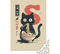 Japanese Ramen Cat Art Print Puzzle Impossible 1000 Pezzi Decorazione Per La Casa. Giochi Rilassamento E Intelligence Per Adulti E Ragazzi Da 14 Anni 52x38cm/1000pcs