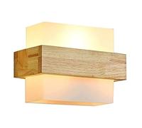 Japanese Simple Wall Sconces Creative White Glass Shade Lamp Square Wood E26/E27 Base Mounted Light Fixtures for Stairs Aisle Balcony Vanity