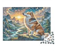 Japanese Spitz - Carta premium - Incrocio di Husky sulla rupe rocciosa all’alba - Puzzle fai-da-te - Educativo antistress - 52x38cm/1000 pezzi