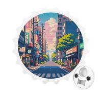 Japanese Streets - Apribottiglie magnetico, strumento da cucina salvaspazio, divertente apribottiglie e magnete per frigorifero, per campeggio, viaggi, campeggio, stile bianco
