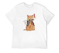 Japanese Style Cat Anime Samurai Sword Cotton T Shirt Summer Cool Ptinted T Shirts Street Funny Short Sleeve Top Men Rock Tshirt White S