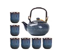 Japanese Style Ceramic Tea Set 7-Piece for Home Use Ergonomic Overhead Handle Teapot Design: The Cozy Home Tea Time