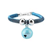 Japanese Style Pets Necklace PU Accessory Supply Cat Bell Collar with Extension Chain(Blue)