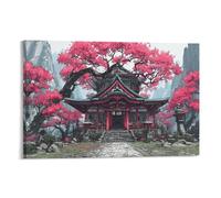 Japanese Temples Stampe Su Tela Di Da Parete Temple Under The Cherry Blossom Tree Decorazioni Quadri Moderni Stampa Pittura Poster Di Arte Per Soggiorno Camera Da Letto Ristorante Murale 20x30inch(50x