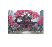 Japanese Temples Stampe Su Tela Di Da Parete Temple Under The Cherry Blossom Tree Decorazioni Quadri Moderni Stampa Pittura Poster Di Arte Per Camera Da Letto E Da Pranzo,Cucina,bagno,hotel 08x12inch(
