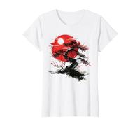 Japanese Tree Buddhism Red Moon Aesthetic Buddhist Maglietta, Donna, Bianco, M