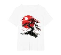 Japanese Tree Buddhism Red Moon Aesthetic Buddhist Maglietta, Donna Plus-Size, Bianco, 6X