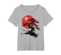 Japanese Tree Buddhism Red Moon Aesthetic Buddhist Maglietta, Donna Plus-Size, Grigio Melange, 6X