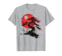 Japanese Tree Buddhism Red Moon Aesthetic Buddhist Maglietta, Uomo, Grigio Melange, S