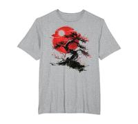 Japanese Tree Buddhism Red Moon Aesthetic Buddhist Maglietta, Uomo Taglie Grandi, Grigio Melange, 4X Tall