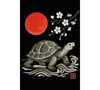 Japanese Turtle Dot Grid Notebook with Red Sun - Symbol of Longevity and Wisdom: 120 Dot Grid Pages, 6x9, Minimalist Japanese Sumi-e Art Journal