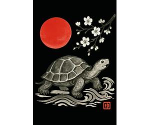 Japanese Turtle Dot Grid Notebook with Red Sun - Symbol of Longevity and Wisdom: 120 Dot Grid Pages, 6x9, Minimalist Japanese Sumi-e Art Journal