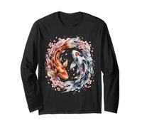 Japanese Yin Yang Koi Fish Sakura Watercolor Maglia a Manica