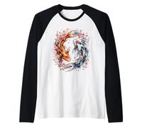Japanese Yin Yang Koi Fish Sakura Watercolor Maglia con Maniche Raglan