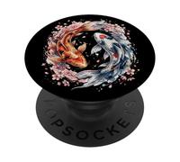 Japanese Yin Yang Koi Fish Sakura Watercolor PopSockets PopGrip Adesivo