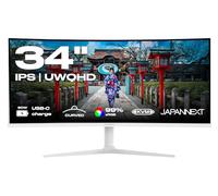 JapanNext Monitor Curvo Bianco 34" IPS UWQHD (3440x1440) | HDR & KVM | Ricarica via USB-C (65W) Altezza regolabile Altoparlanti integrati | G-Sync/FreeSync | JN-IPS34Q-HC6-W