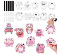 JAPBOR Kit da colorare per San Valentino - 30 magneti colorati per bambini, mostri dolci a tema mostri fai da te, adesivi magnetici colorati per frigo, attività di sorteggio per lezioni, bomboniere