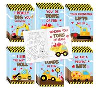 JAPBOR Libro da colorare per San Valentino, 24 pezzi, mini libri a colori per San Valentino, per feste di bambini, camion escavatori, piccole pagine da colorare per regali di compleanno, lezioni di