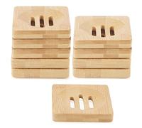 JAPCHET Confezione da 10 portasapone quadrati in bambù, 80 x 80 mm, in legno naturale, portasapone per cucina, bagno, contorno esterno quadrato