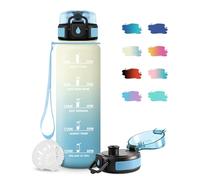 JAPORIA Borraccia 1 Litro, Bottiglia con Filtro, A Prova di Perdite, Borraccia senza BPA, Riutilizzabile, Bottiglia Motivazionale con Indicatore del Tempo, Borracce per Scuola, Ufficio, Campeggio